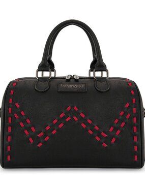 Wrangler by Montana West Barrel Satchel / Cross Body Bag Purse Black Stitch